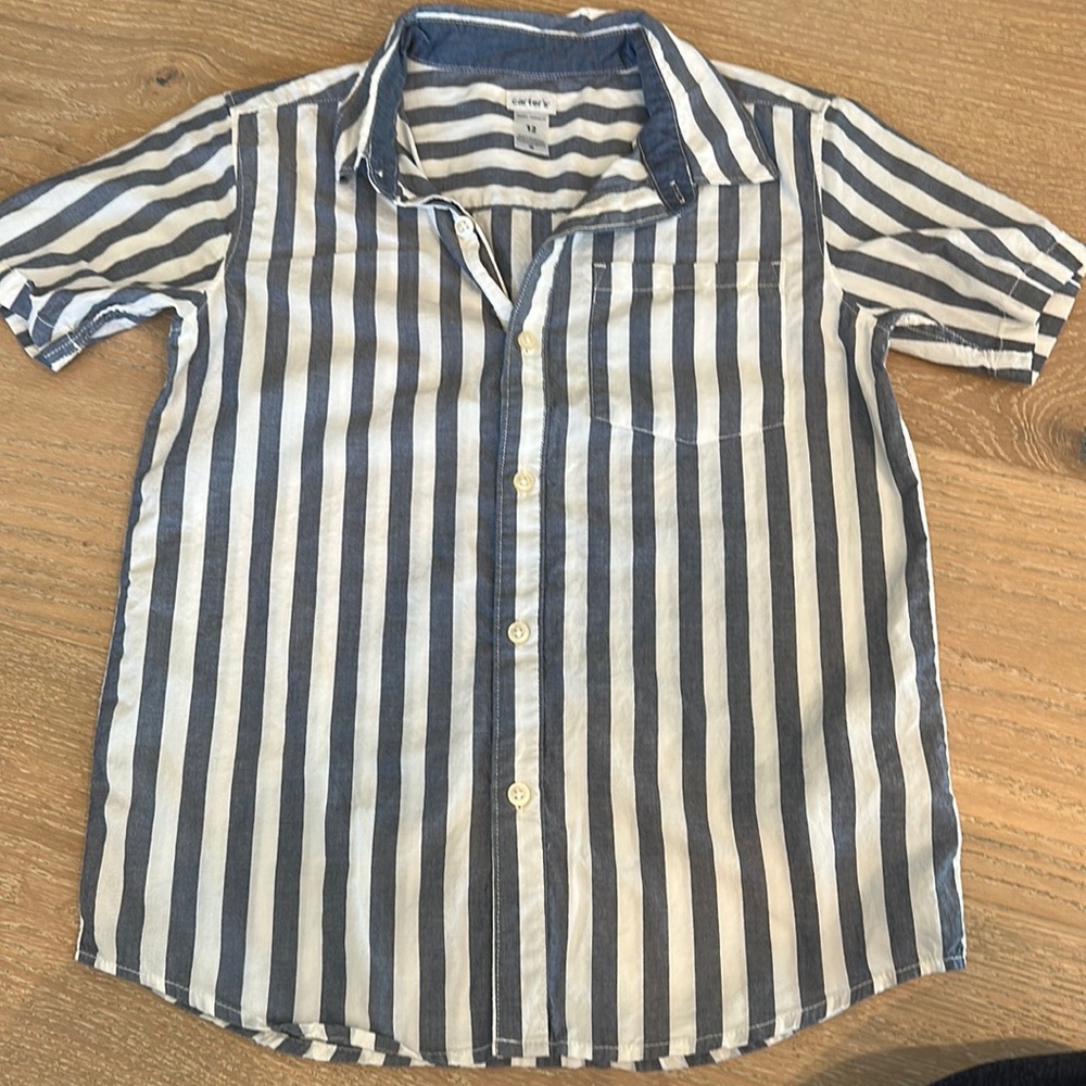 Great chambray and white striped button down